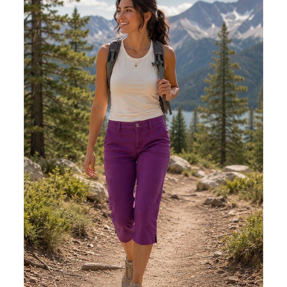 Patagonia Organic Cotton Capri Hiking Pants Purple Womens 4 Stretch Outdoor